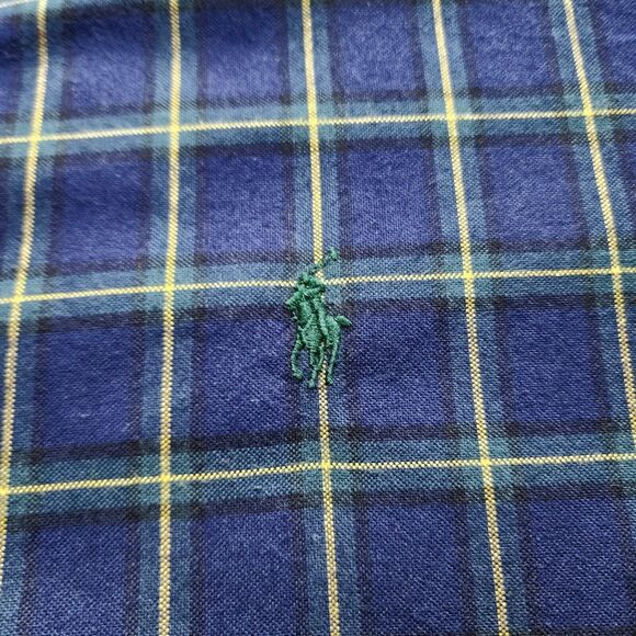 Ralph Lauren Shirt Mens 2XL Classic Fit Yellow Navy Blue Green Pony Plaid - Picture 3 of 11